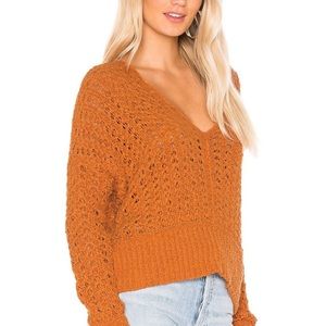 Free People Best of You Sweater Chunky Open Knit V Neck Sunset Orange Small